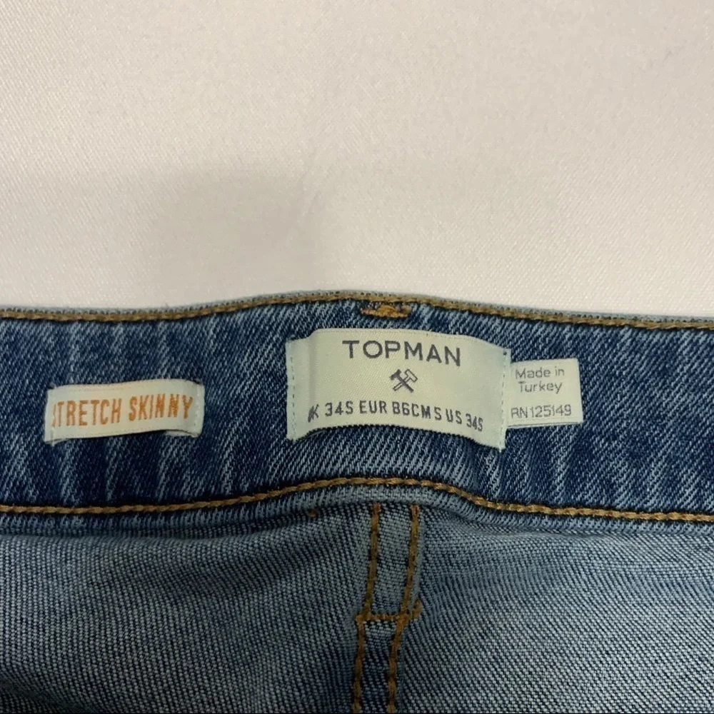 Topman Mens Stretch Skinny Distressed Cotton Blue Jeans 34S